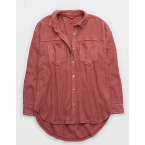 Aerie Anytime Fave Waffle Knit Button Down Shirt NWT